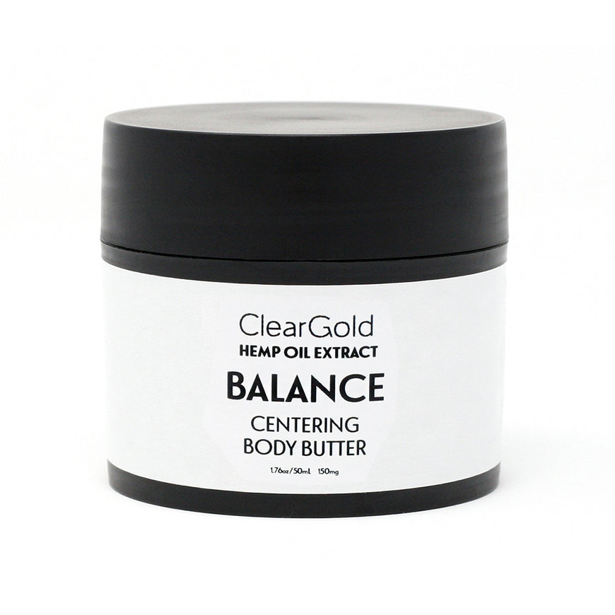 clear gold balance body butter with hemp oil extract